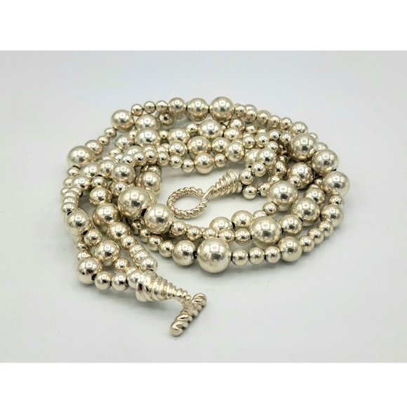 Tiffany & Co. Sterling Silver Triple Torsade Necklace 3-Strand Bead Ball Toggle - Picture 6 of 8